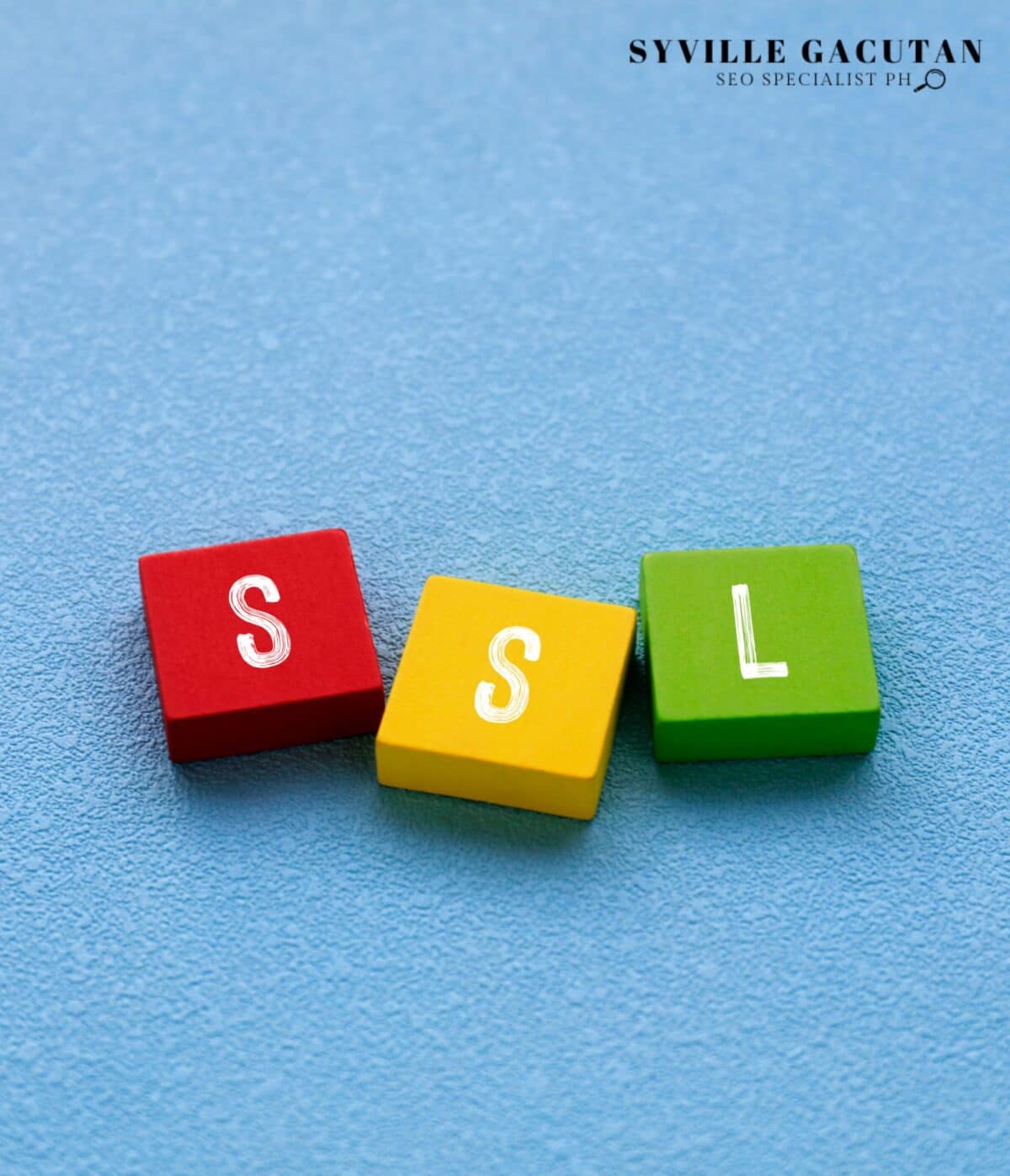 Colorful blocks spelling "SSL" on a light blue background.