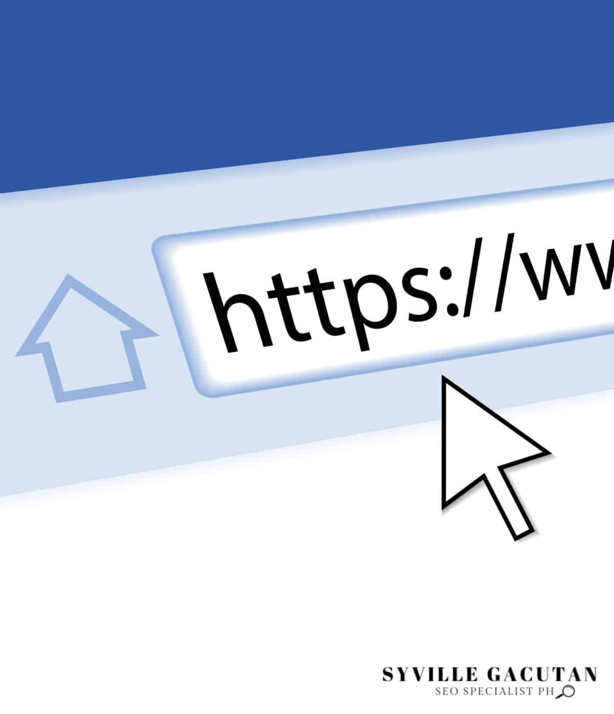 A browser address bar showing "https://" with a cursor arrow and home icon, in a blue background.