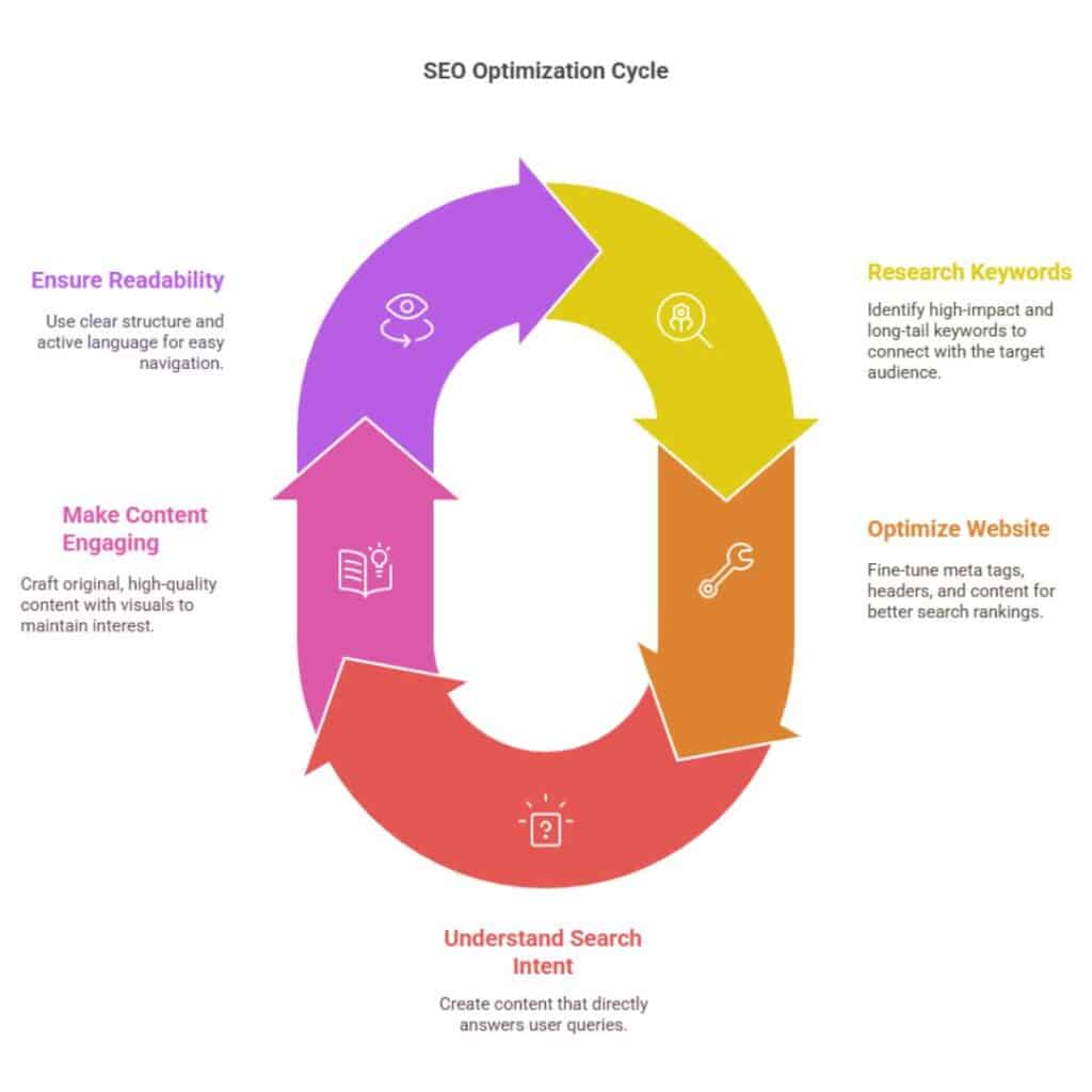 A visual representation about SEO optimization cycle.