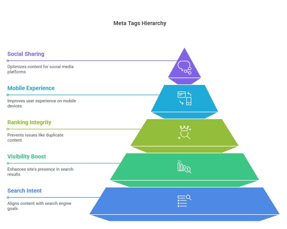 A pyramidal visual about Meta Tags Hierarchy.