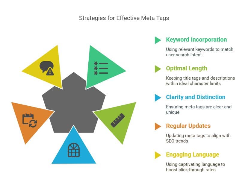 A visual about Strategies for effective Meta Tags.