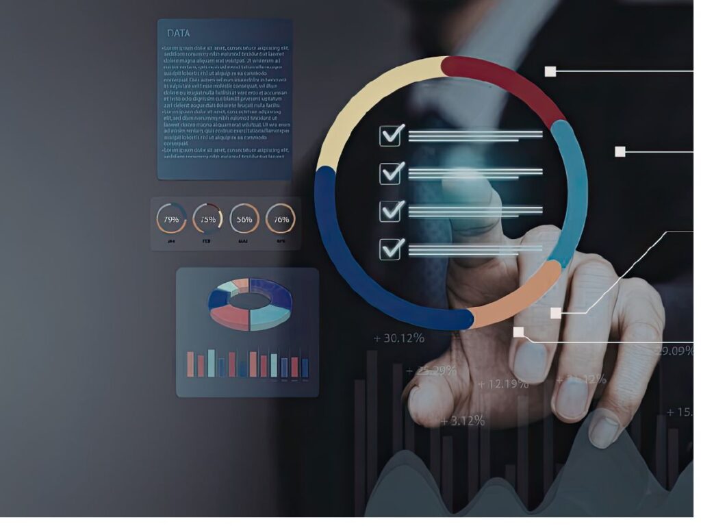 Hand reviewing backlink analytics dashboard.