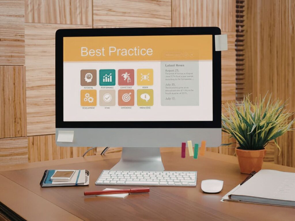 Desktop screen showing best practice icons.
