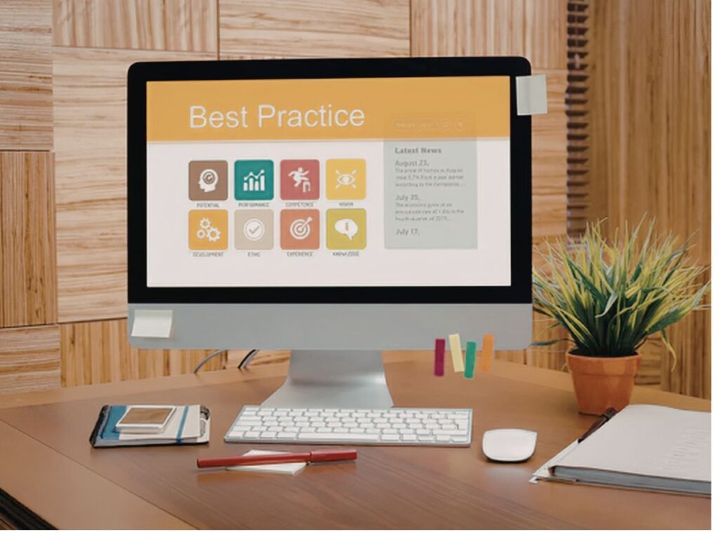 Desktop screen showing best practice icons.