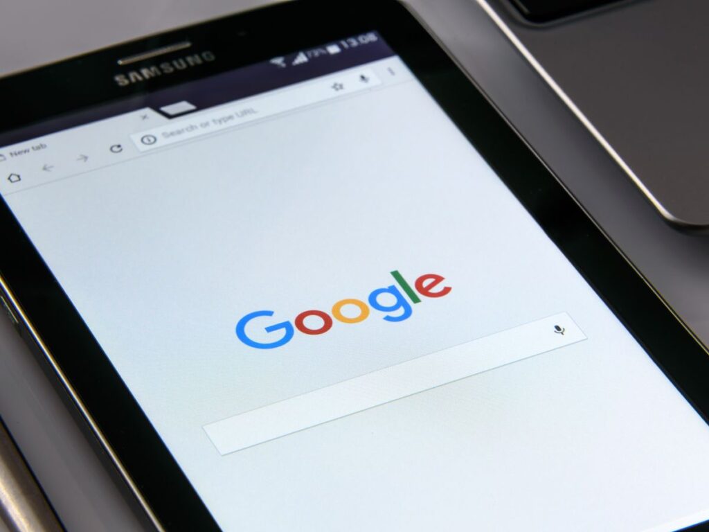 Tablet displaying the Google search page