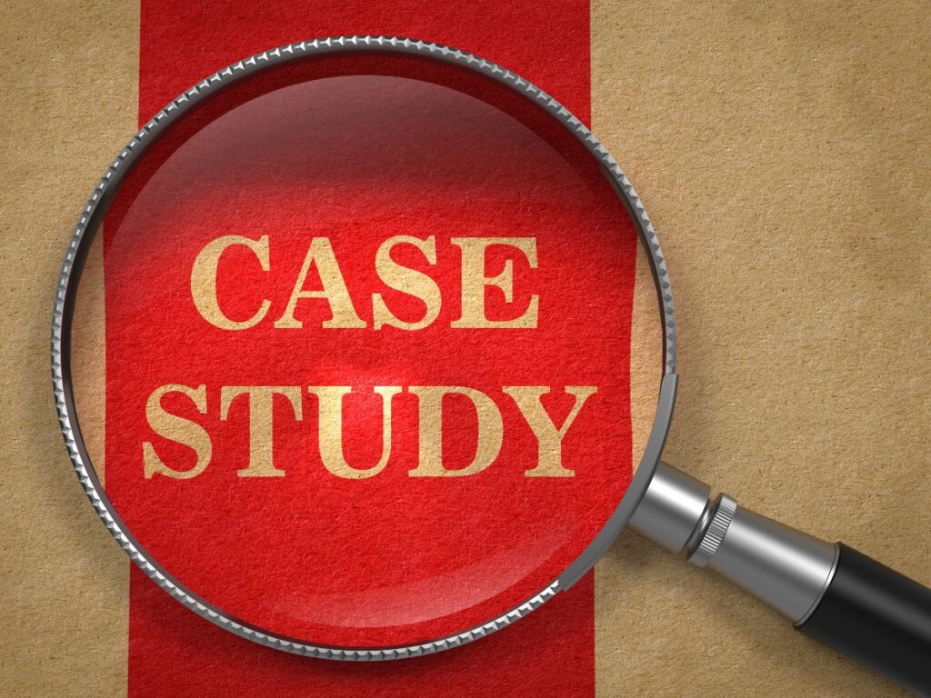 Magnifying glass over “Case Study” text.