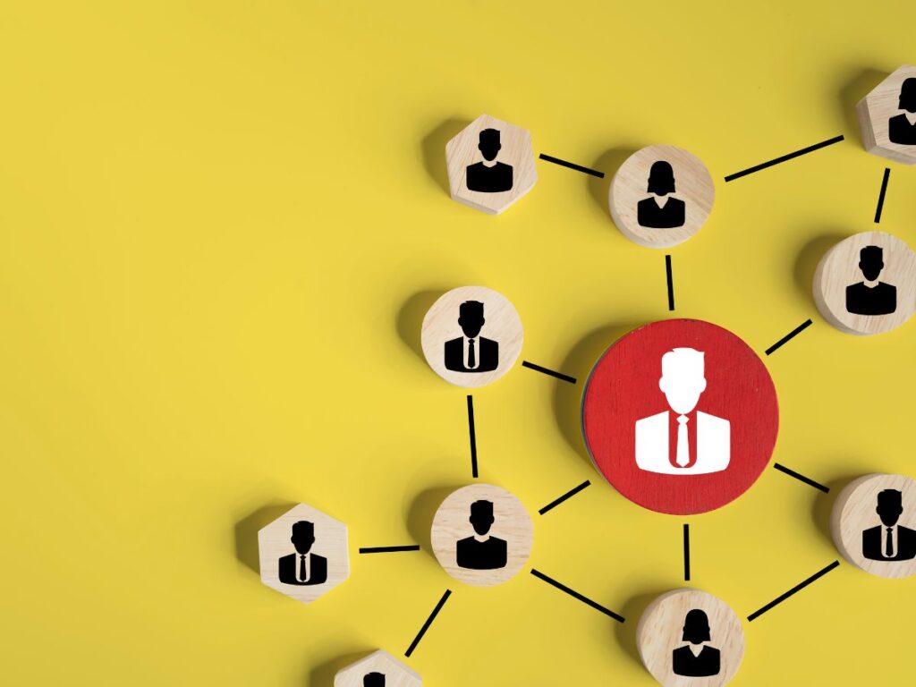 Wooden contact icons showing an influencer network.