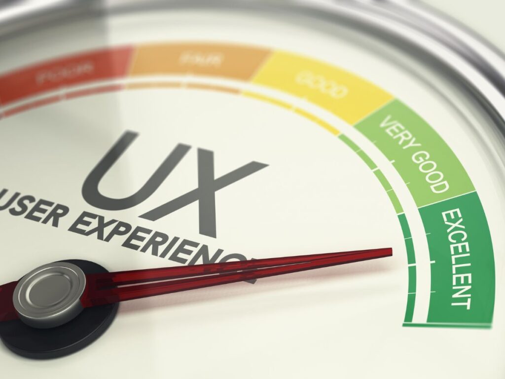 UX experience gauge pointing to excellent.