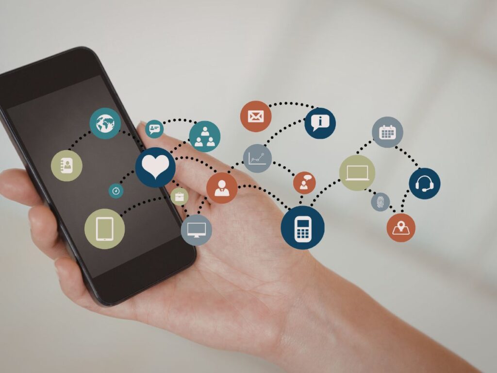 Phone linked to digital network icons