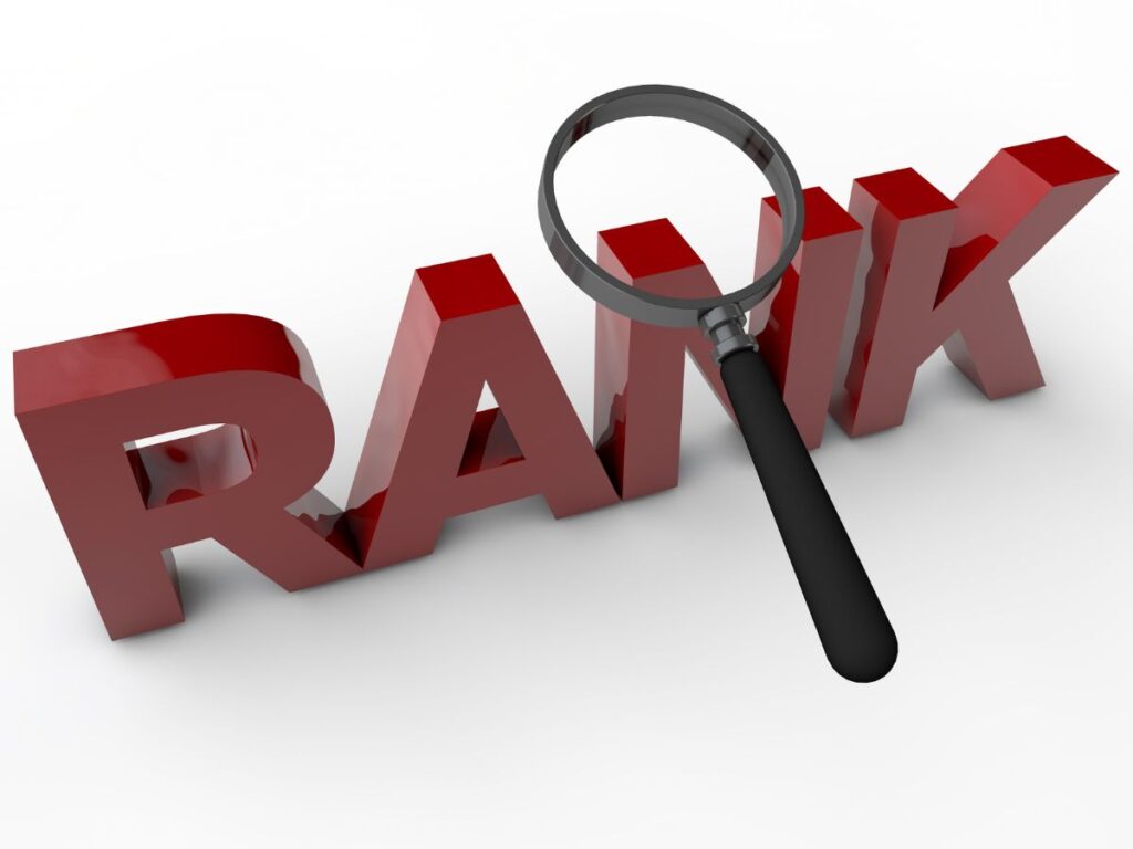 Magnifying glass over red “RANK” text