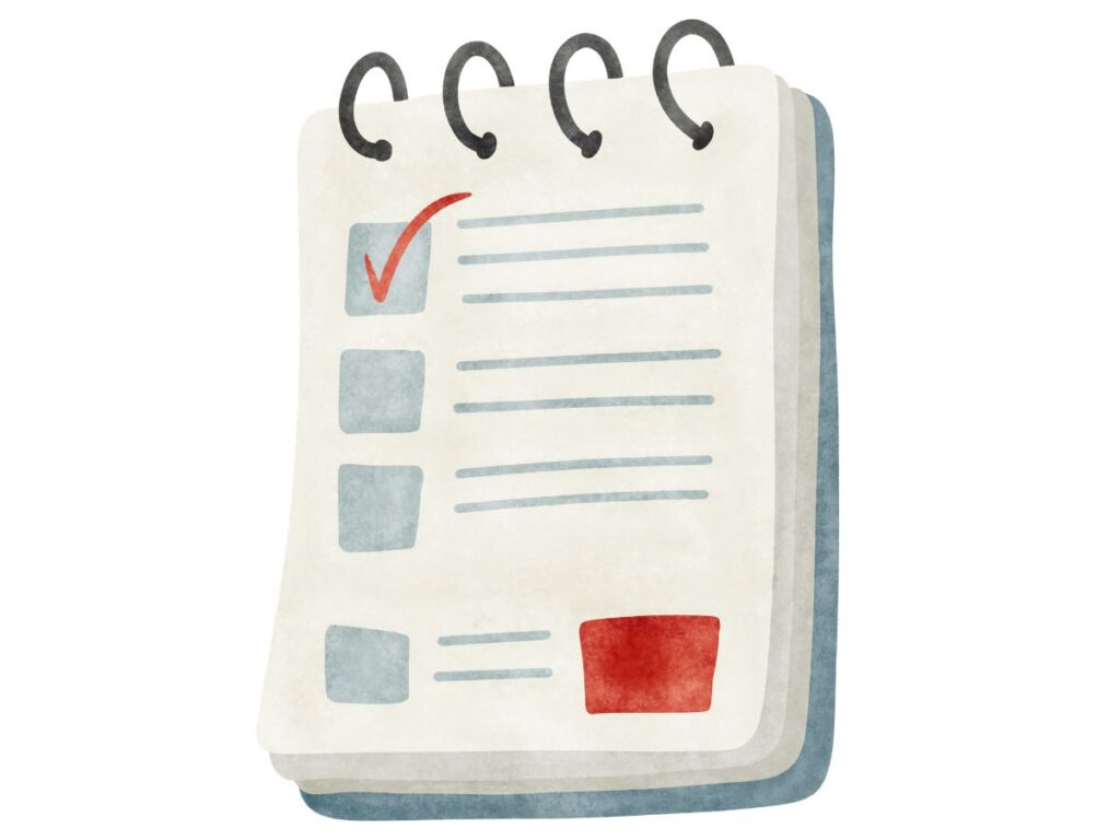 Illustrated checklist with one completed item.