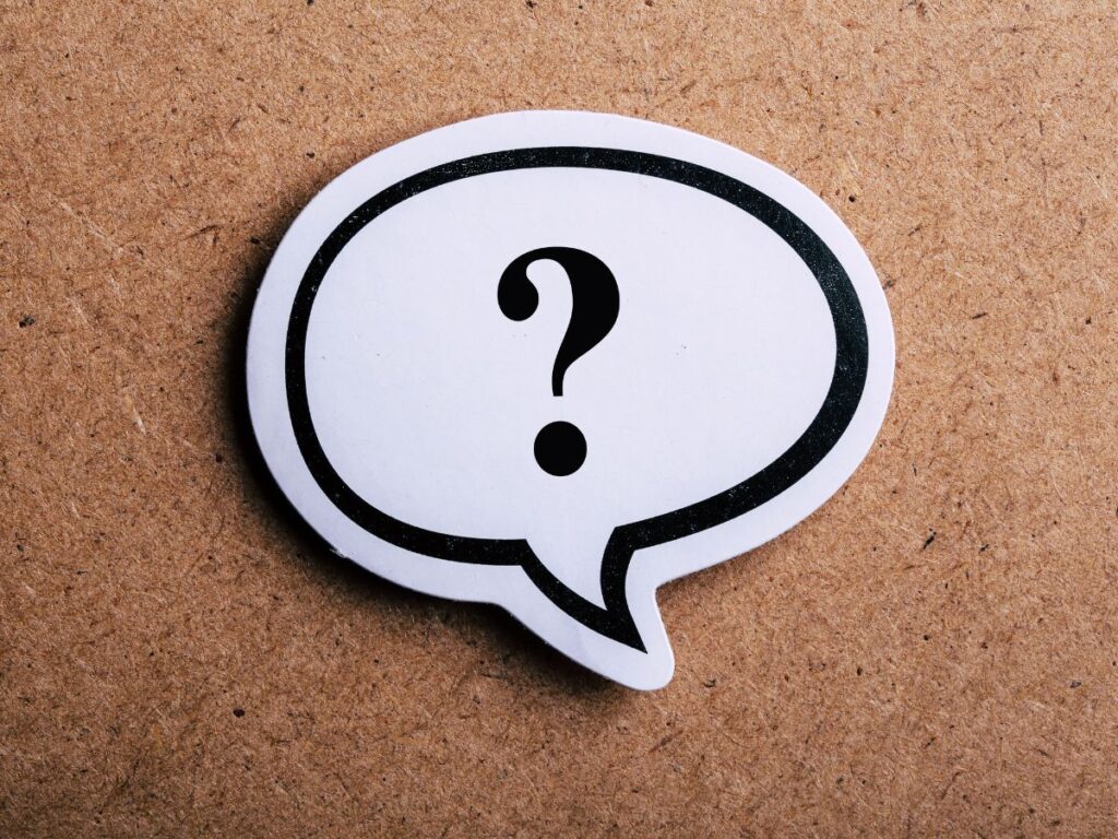 Question mark speech bubble.