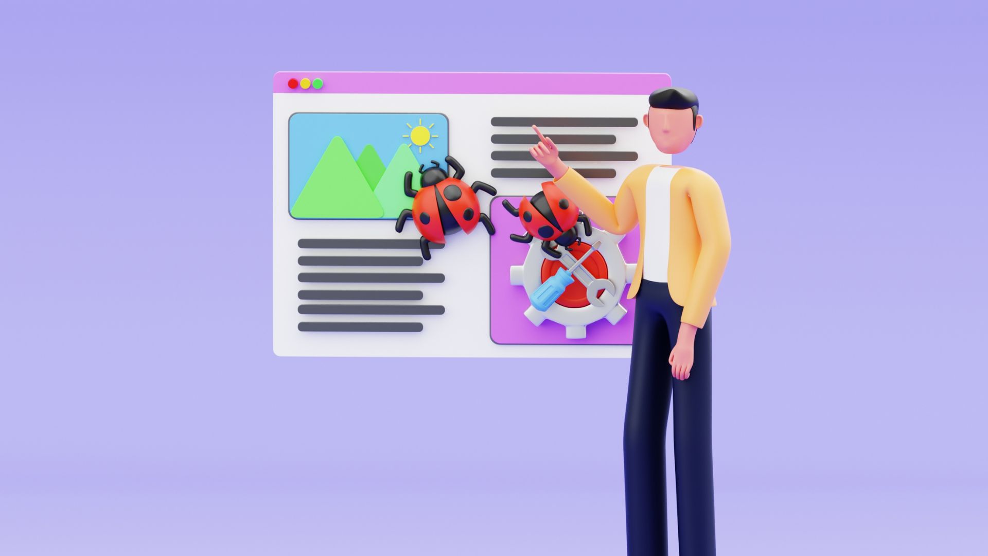 3D figure fixing bugs on a webpage.
