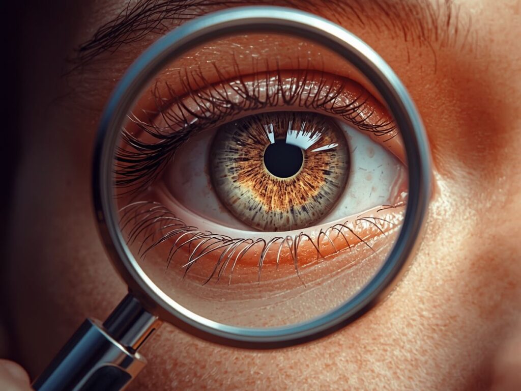 Eye with magnifying glass for page review.