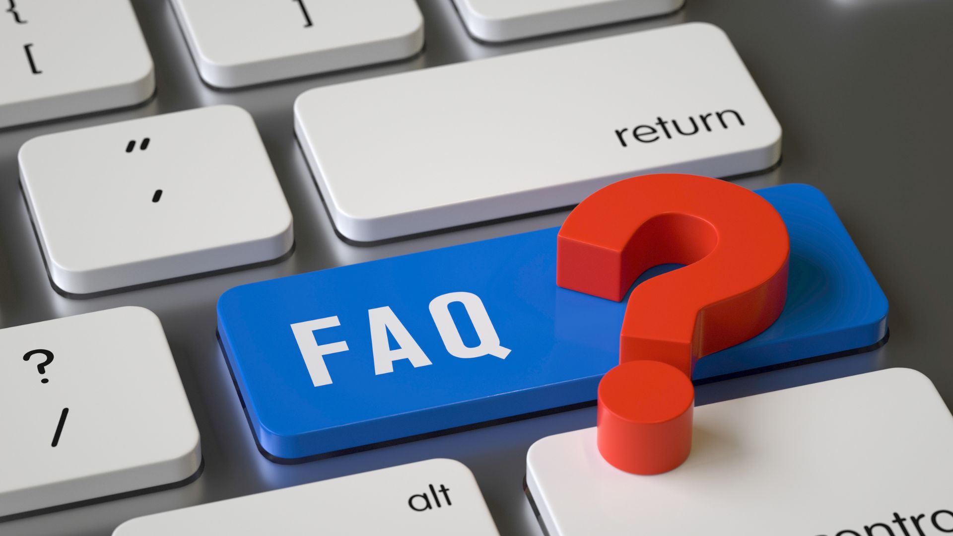 FAQ key with red question mark.