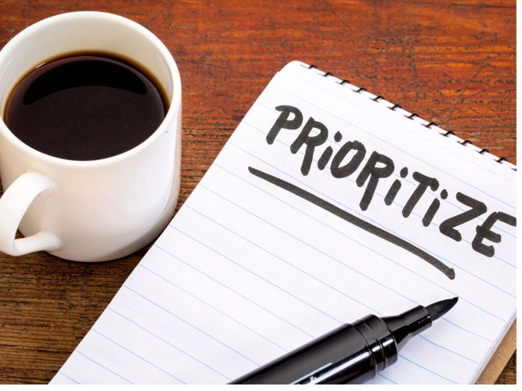 Notebook page labeled “Prioritize.”