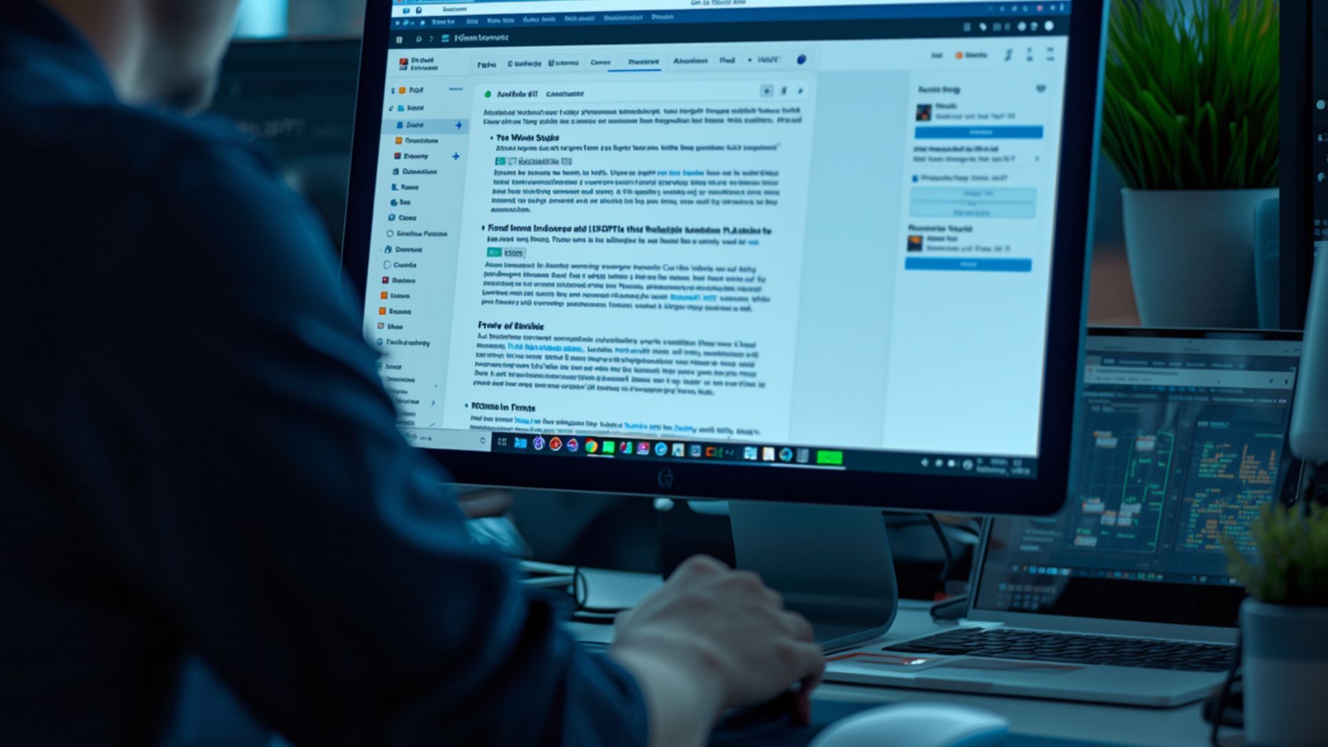 Person editing content on a desktop.