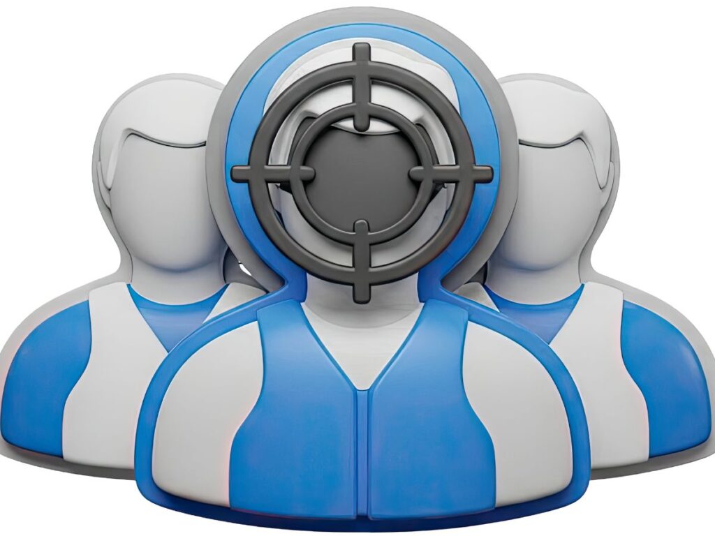 Target icon over audience figures, symbolizing customer targeting.