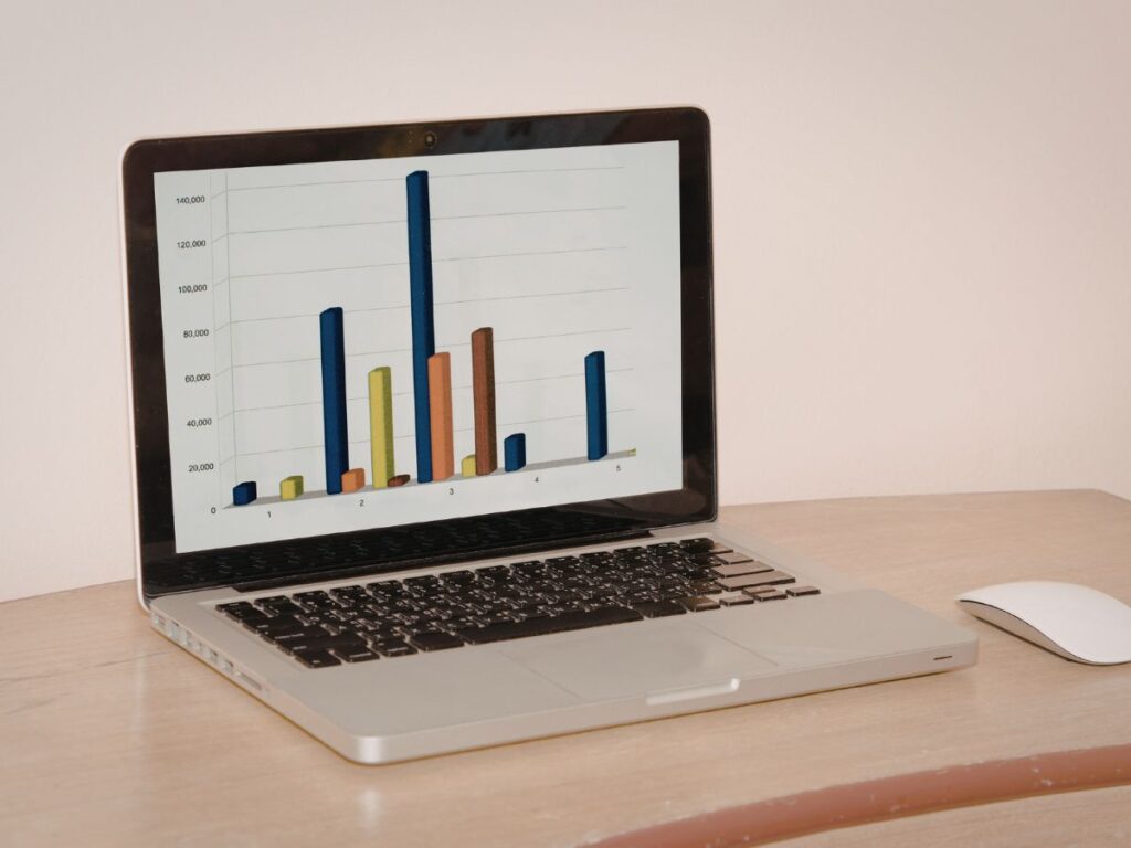 Laptop bar chart.