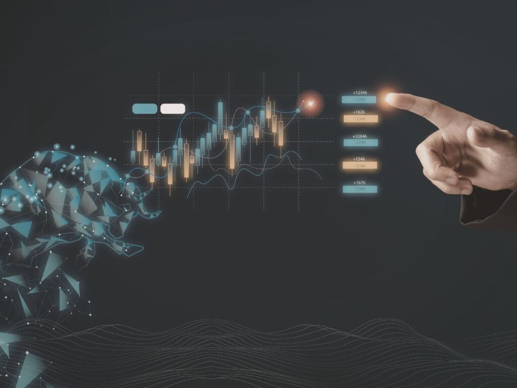 Digital stock chart with bull graphic.