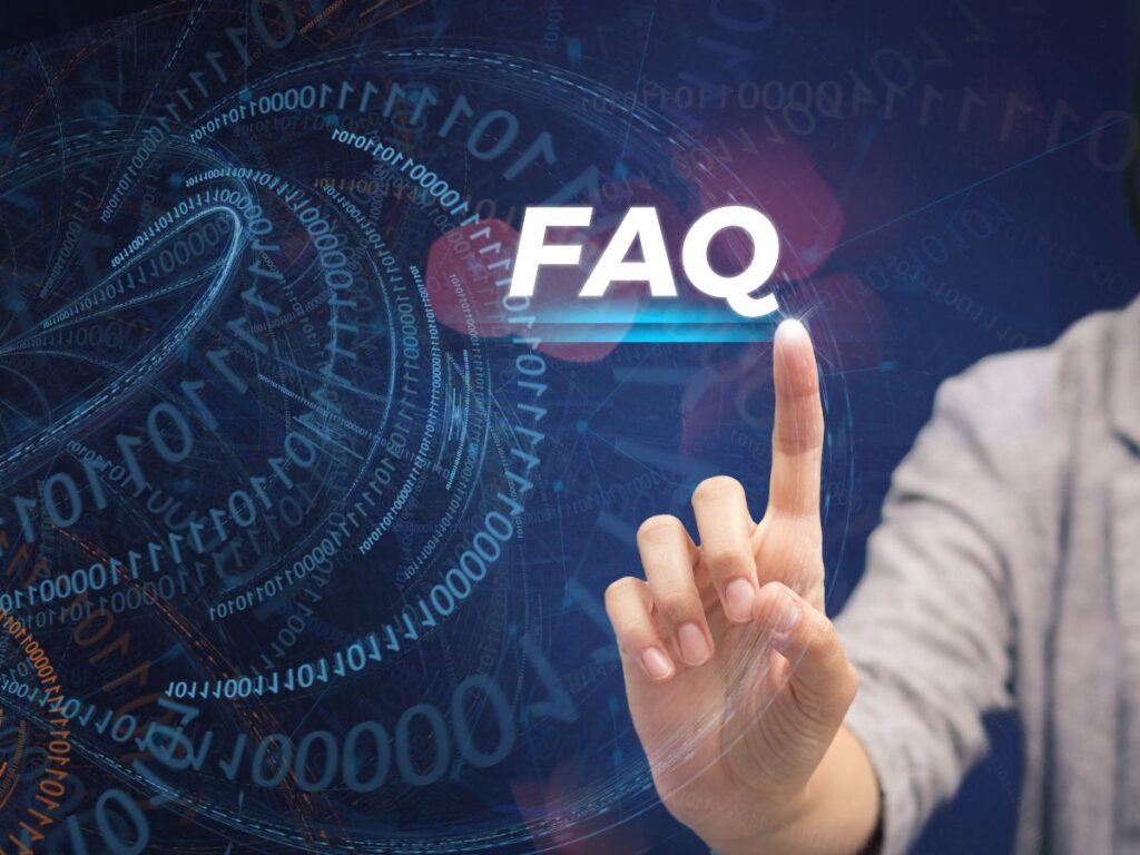 Finger tapping a glowing FAQ interface.