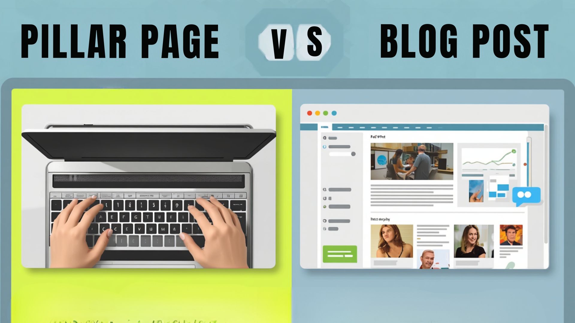 Graphic comparing pillar pages and blog posts