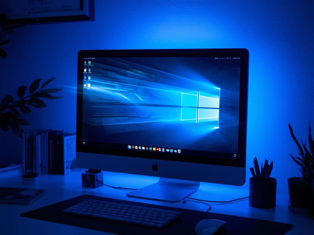 Desktop screen showing a Windows update glow.