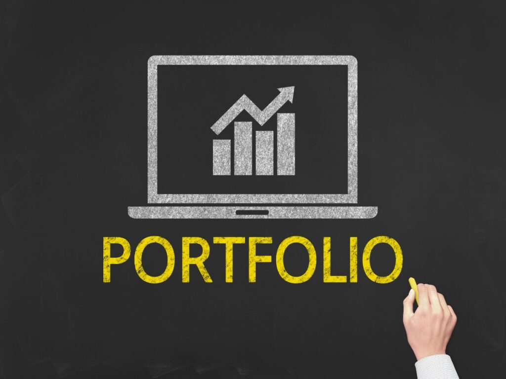 Chalkboard portfolio graphic with growth chart