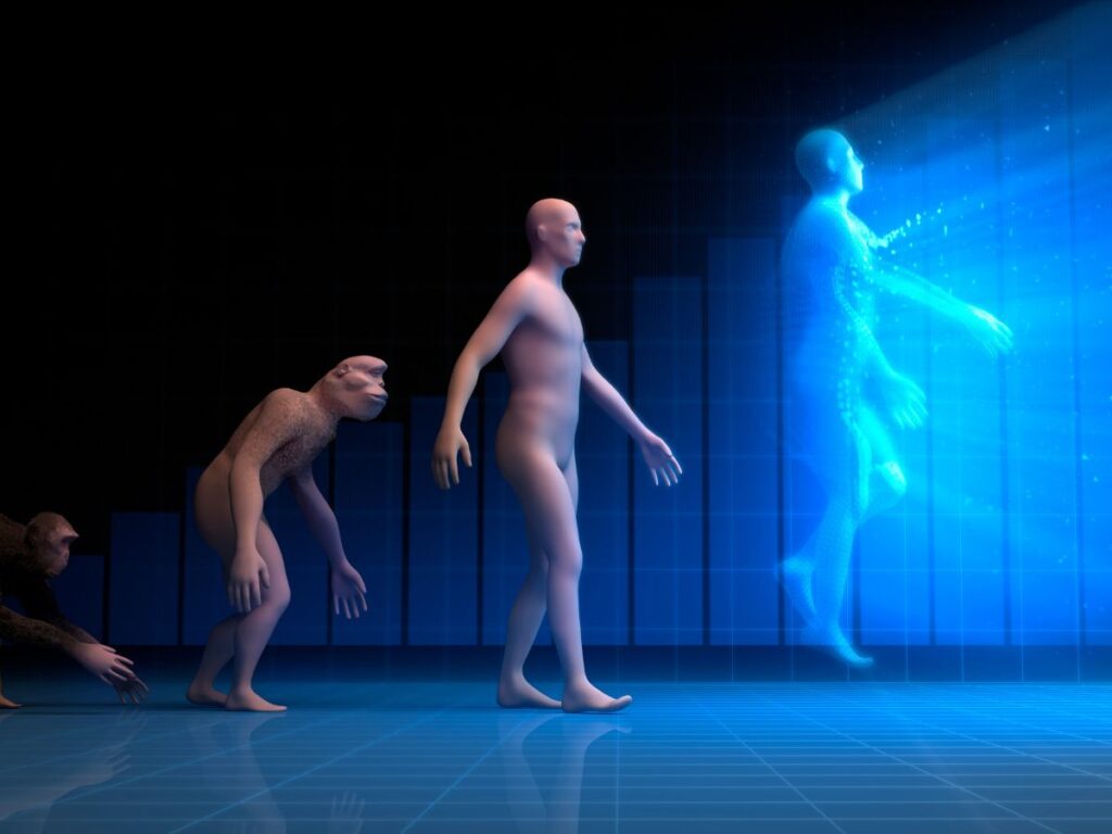 Evolution to digital figure, showing AI and search advancement.