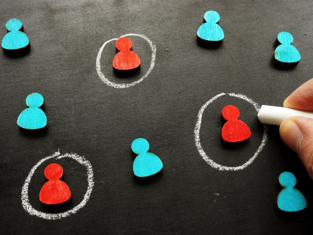 Colored audience segments circled on a chalkboard.