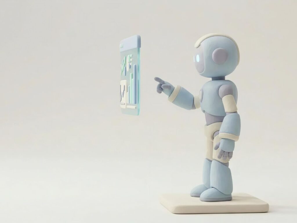 Robot reviewing analytics panel.