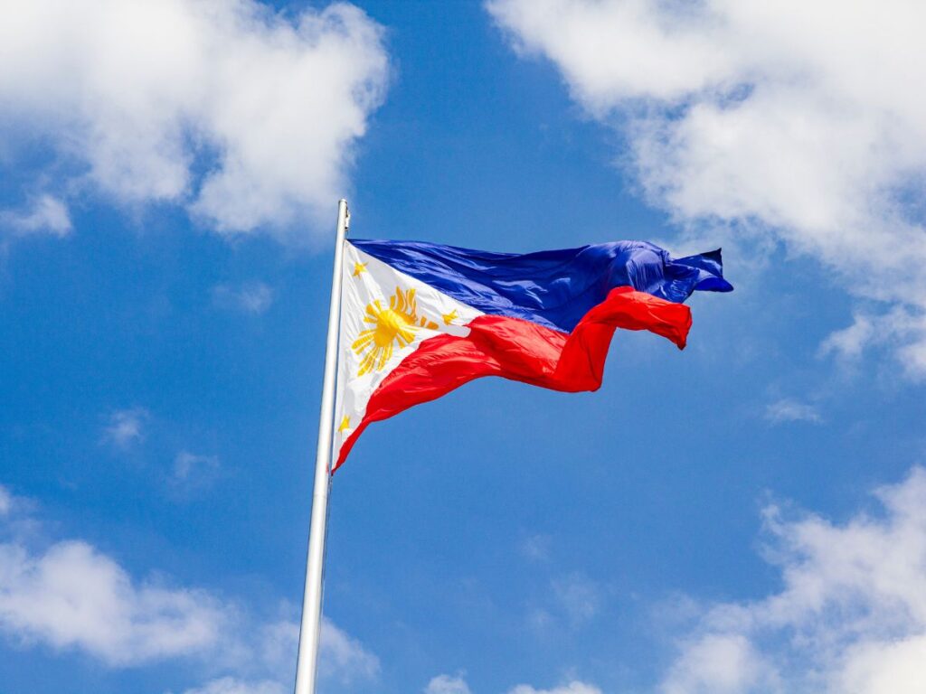 Philippine flag waving in the sky