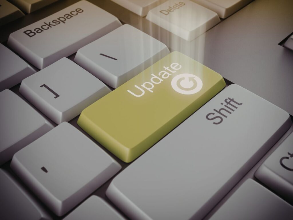 Keyboard with a highlighted update key.