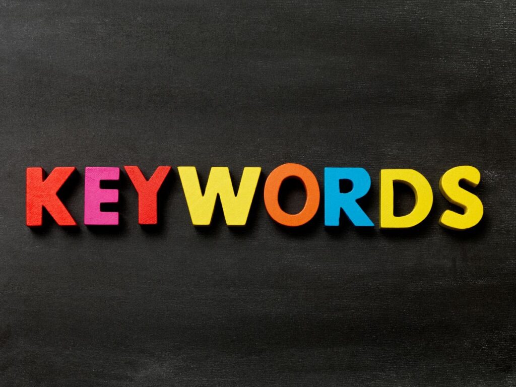 Colorful letters spelling “keywords.”