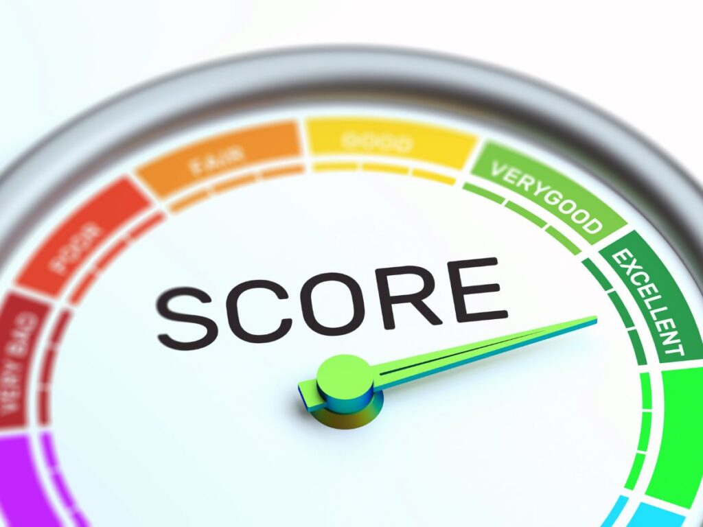 Gauge showing a high score reading.