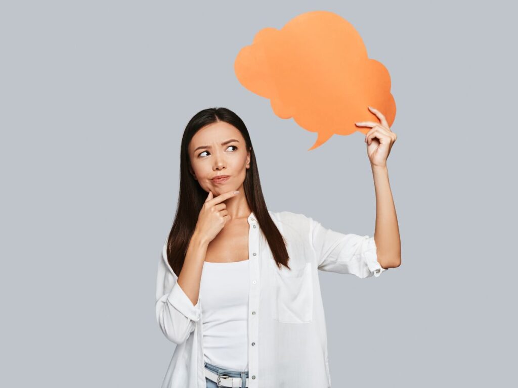 Woman with speech bubble.