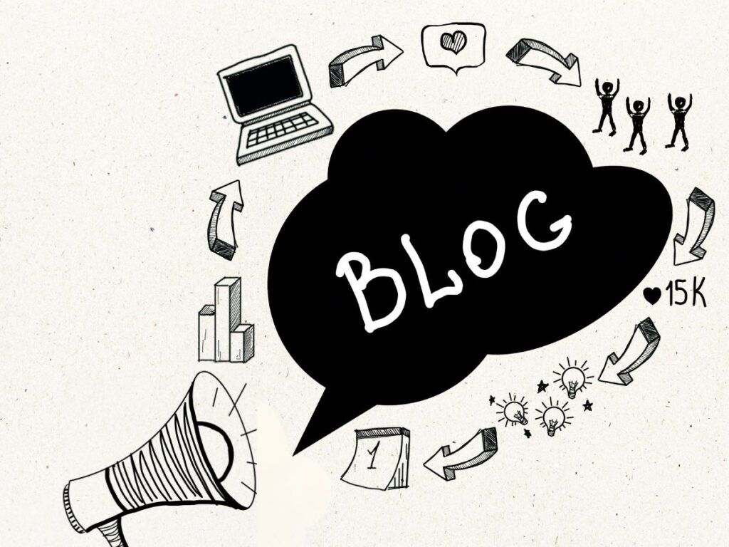 Blog speech bubble with marketing doodles