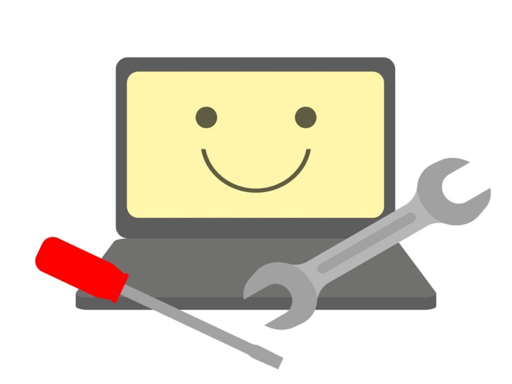 Laptop with maintenance tools.