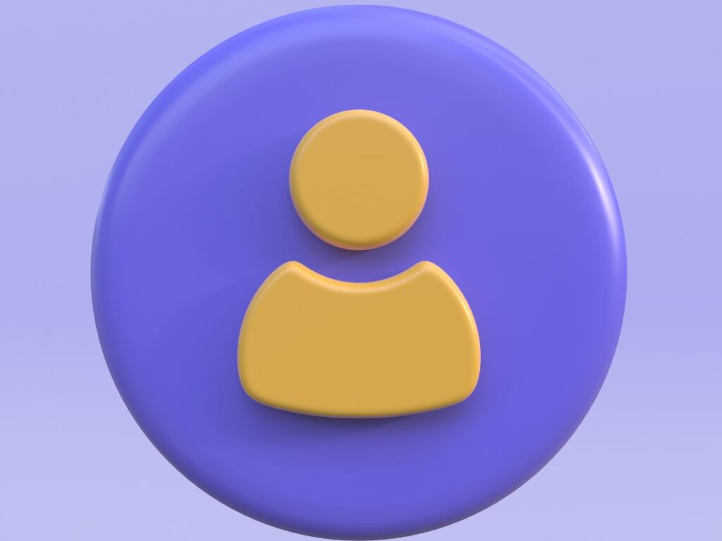 3D user icon on a purple circular background