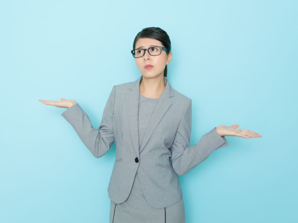 Confused businesswoman deciding between two career options