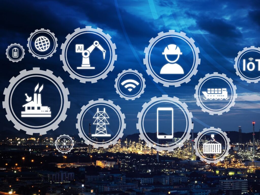 Digital industry icons representing technology and automation growth