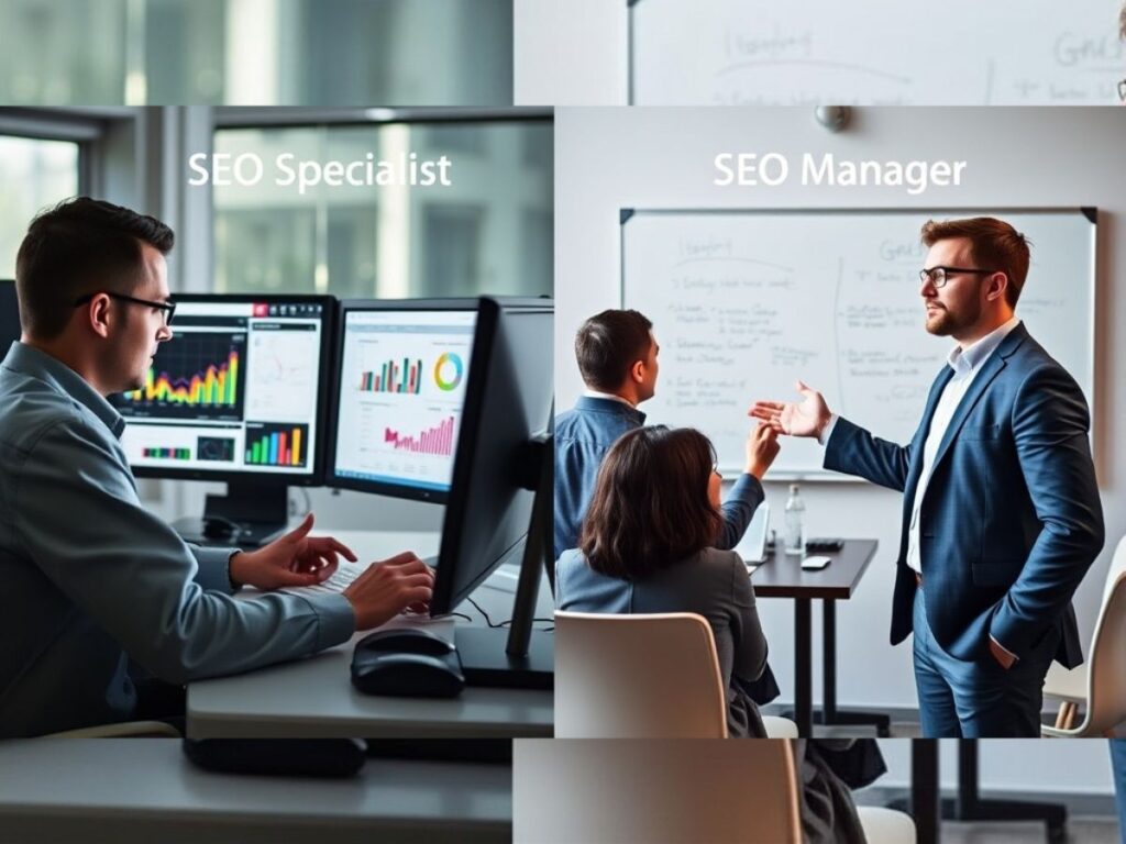 Comparison of SEO specialist and manager roles in the workplace
